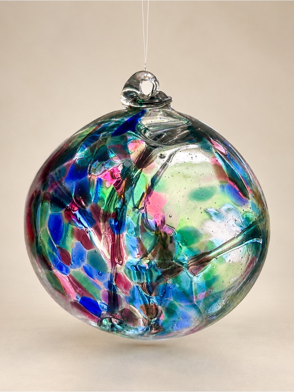 Large 6.5” Blown Art Glass Witch Ball Multicolor Hanging Orb Friendship Ball